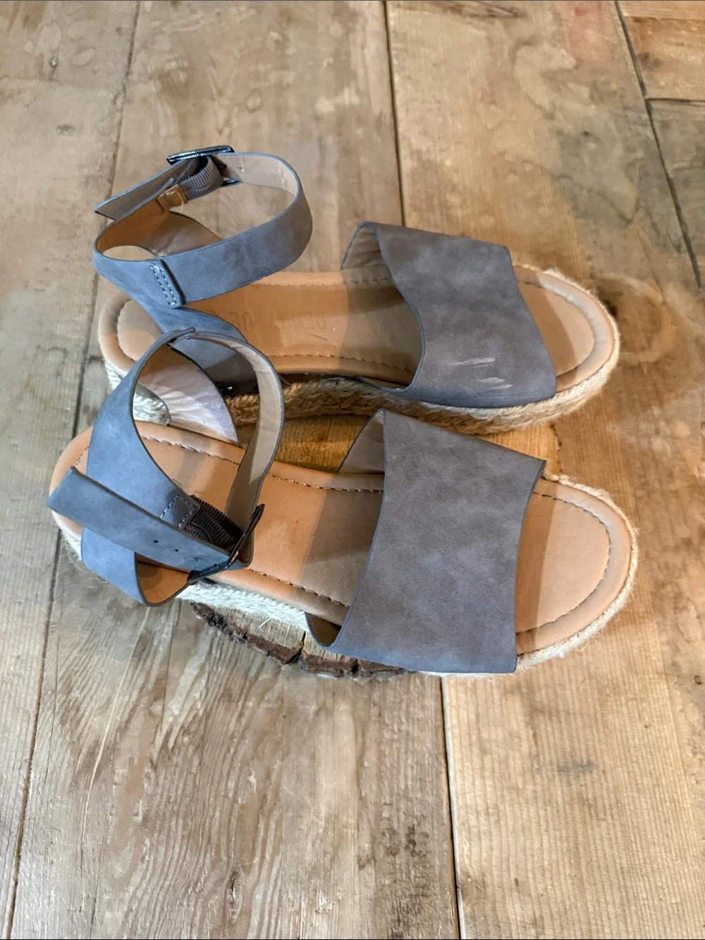 PennyLu Gray Espadrille Platform Sandals with Ankle Strap